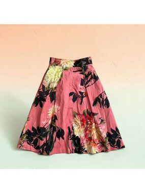 BLACK HALO Pink Floral MIDI Skirt Size 8 Womens